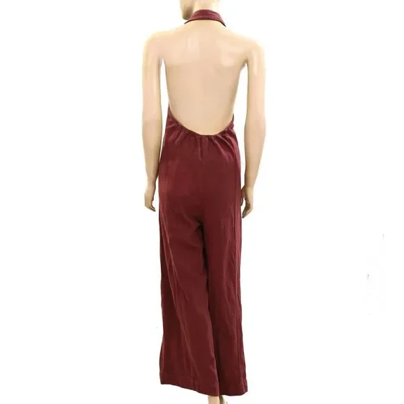 Free People Free-Est Harper Jumpsuit Halter Cotton One-Piece Wide Leg M 278690